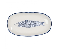 Servírovací talíř s modrým dekorem ryby Atalante, oválný