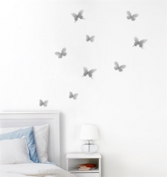 Dekorace na zeď motýli Mariposa, niklová - Sada 9 ks