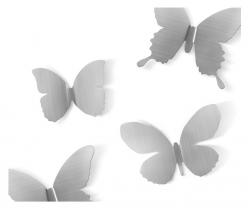 Dekorace na zeď motýli Mariposa, niklová - Sada 9 ks