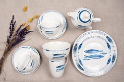 Porcelánový šálek s podšálkem s rybkami Fish Blue