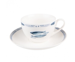 Porcelánový šálek s podšálkem s rybkami Fish Blue