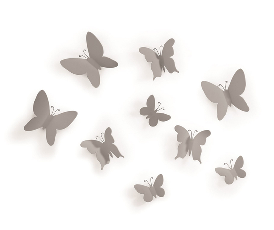 Dekorace na zeď Motýli Mariposa, šedá - Sada 9 ks 
